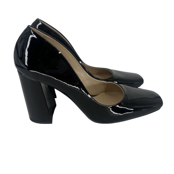 Steve Madden Black Patent Synthetic Leather Square Toe Block Heel Shoe 8.5M - Picture 2 of 7